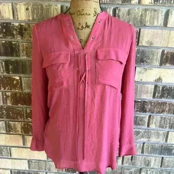 NWOT A.N.A women’s sheer peach long sleeve top size PM - Picture 5 of 13